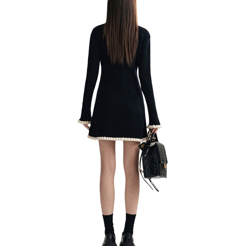 Womens Button-Front Knit Mini Dress Elegant V-neck Slim Long Sleeve Cardigan